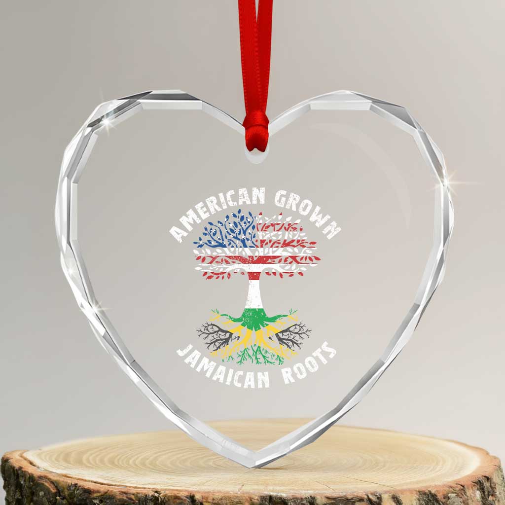 American Grown Jamaican Roots Heart Crystal Glass Ornament Retro USA Jamaica Flag TS10 Transparent Glass 3'' Heart Print Your Wear