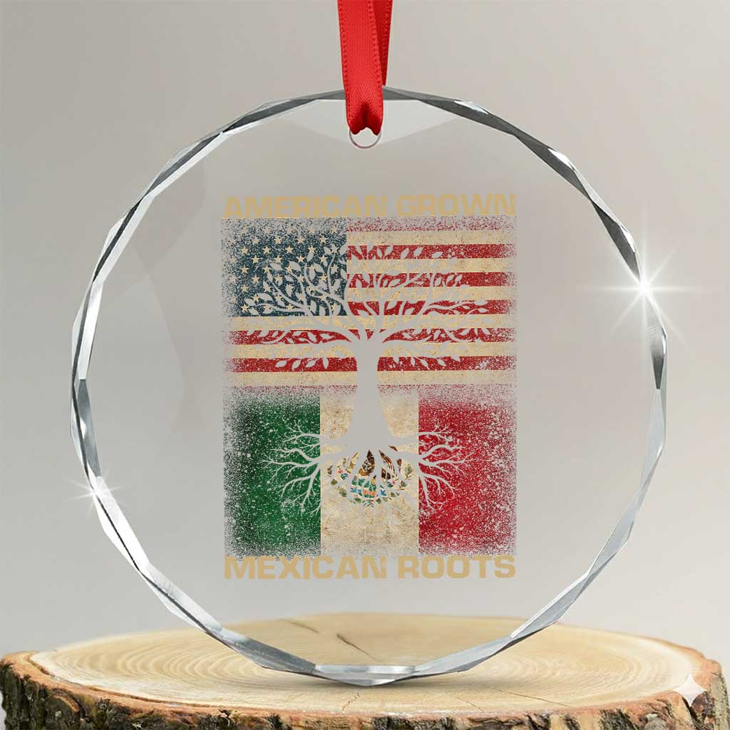 American Grown Mexican Roots Crystal Glass Ornament Retro Mexico America Flag TS10 Transparent Glass 3'' Circle Print Your Wear