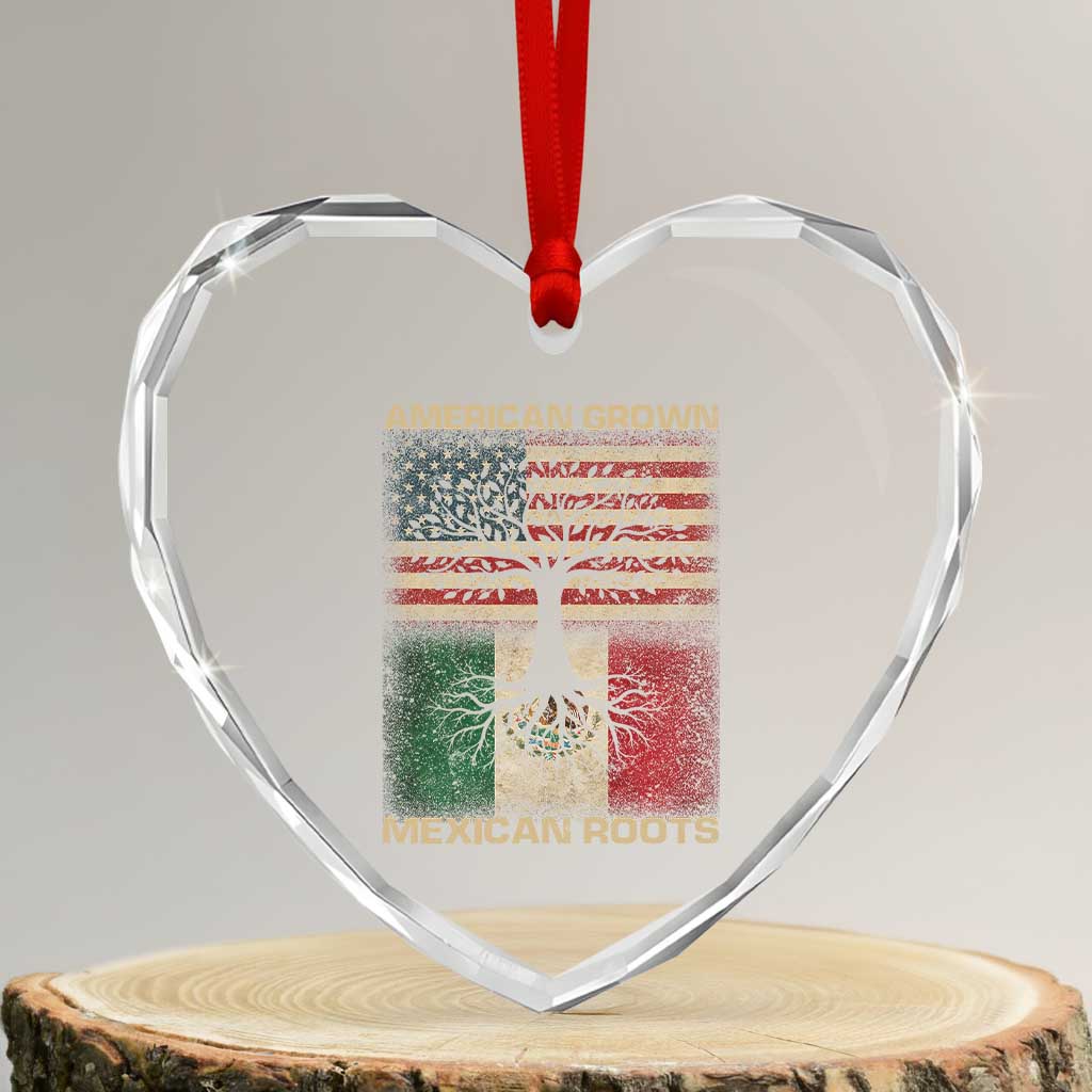 American Grown Mexican Roots Heart Crystal Glass Ornament Retro Mexico America Flag TS10 Transparent Glass 3'' Heart Print Your Wear