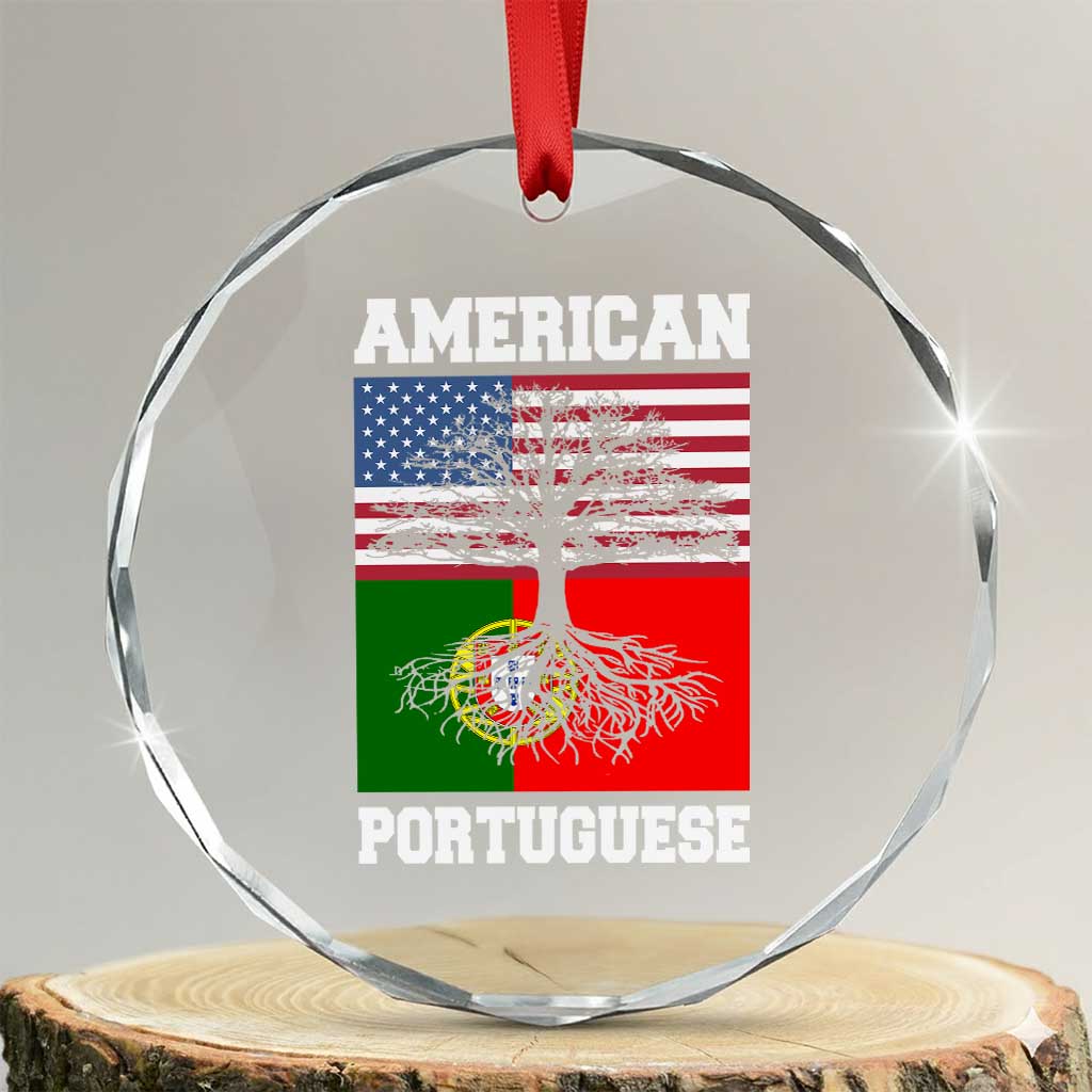 American Grown Portuguese Roots Crystal Glass Ornament Distressed Tree Portugal USA Flag TS10 Transparent Glass 3'' Circle Print Your Wear