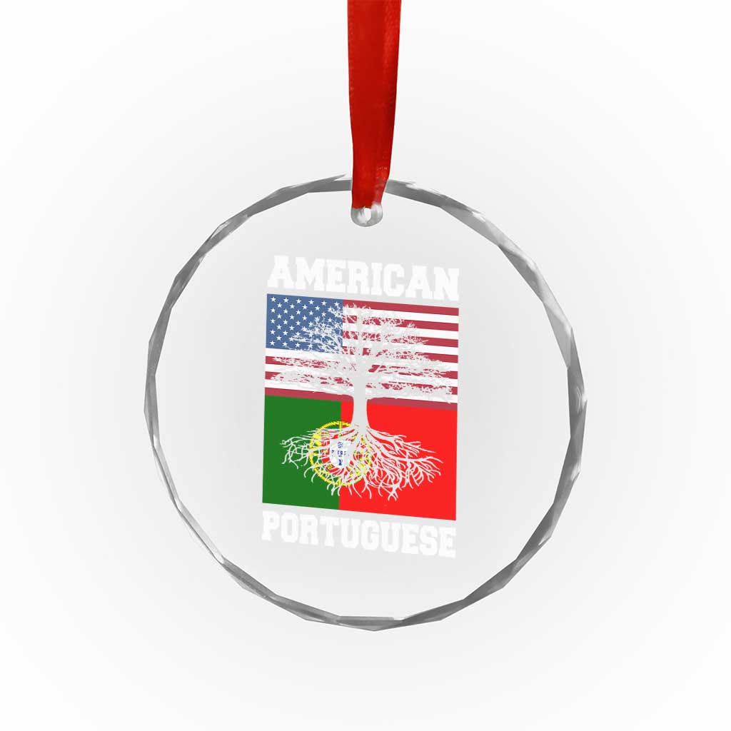 American Grown Portuguese Roots Crystal Glass Ornament Distressed Tree Portugal USA Flag TS10 Print Your Wear
