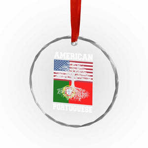 American Grown Portuguese Roots Crystal Glass Ornament Distressed Tree Portugal USA Flag TS10 Print Your Wear