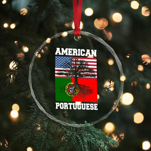 American Grown Portuguese Roots Crystal Glass Ornament Distressed Tree Portugal USA Flag TS10 Print Your Wear