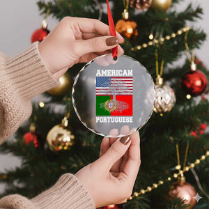American Grown Portuguese Roots Crystal Glass Ornament Distressed Tree Portugal USA Flag TS10 Print Your Wear