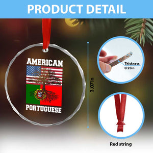 American Grown Portuguese Roots Crystal Glass Ornament Distressed Tree Portugal USA Flag TS10 Print Your Wear