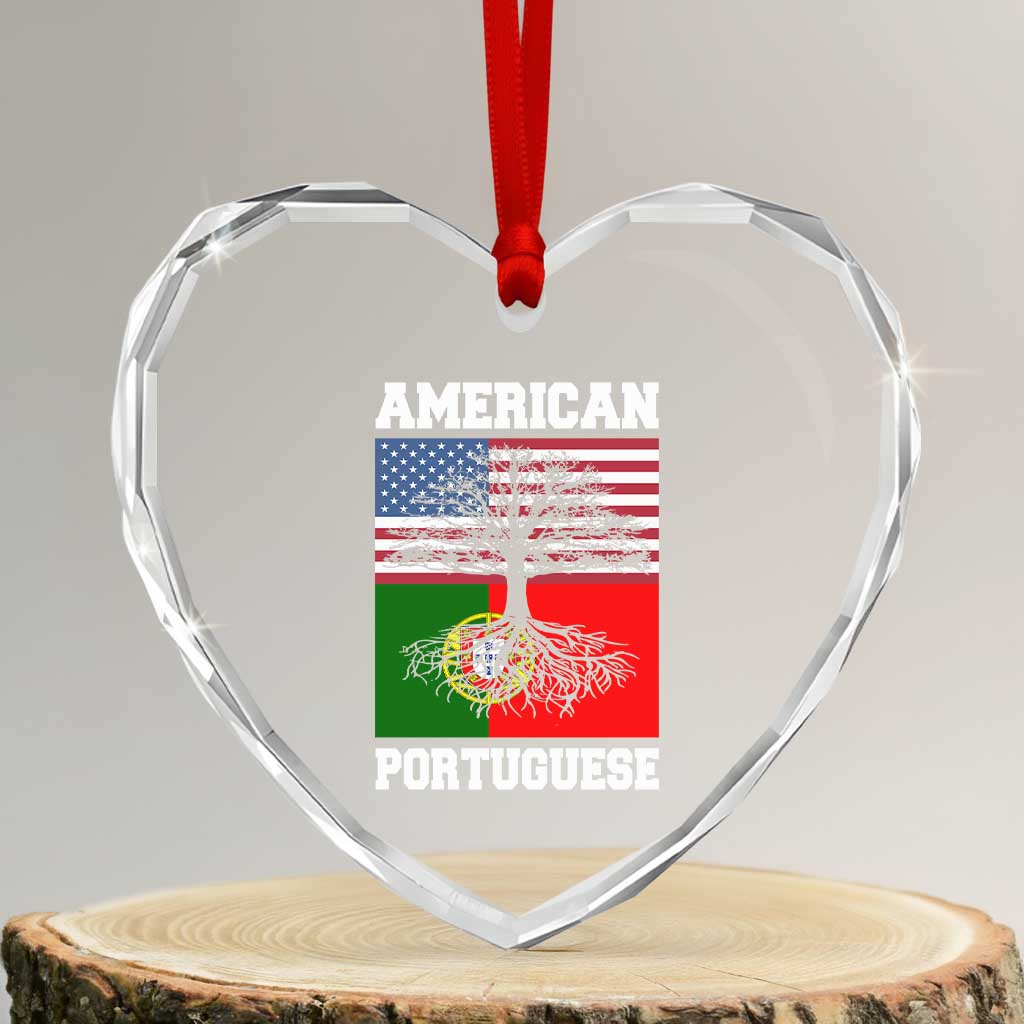 American Grown Portuguese Roots Heart Crystal Glass Ornament Distressed Tree Portugal USA Flag TS10 Transparent Glass 3'' Heart Print Your Wear
