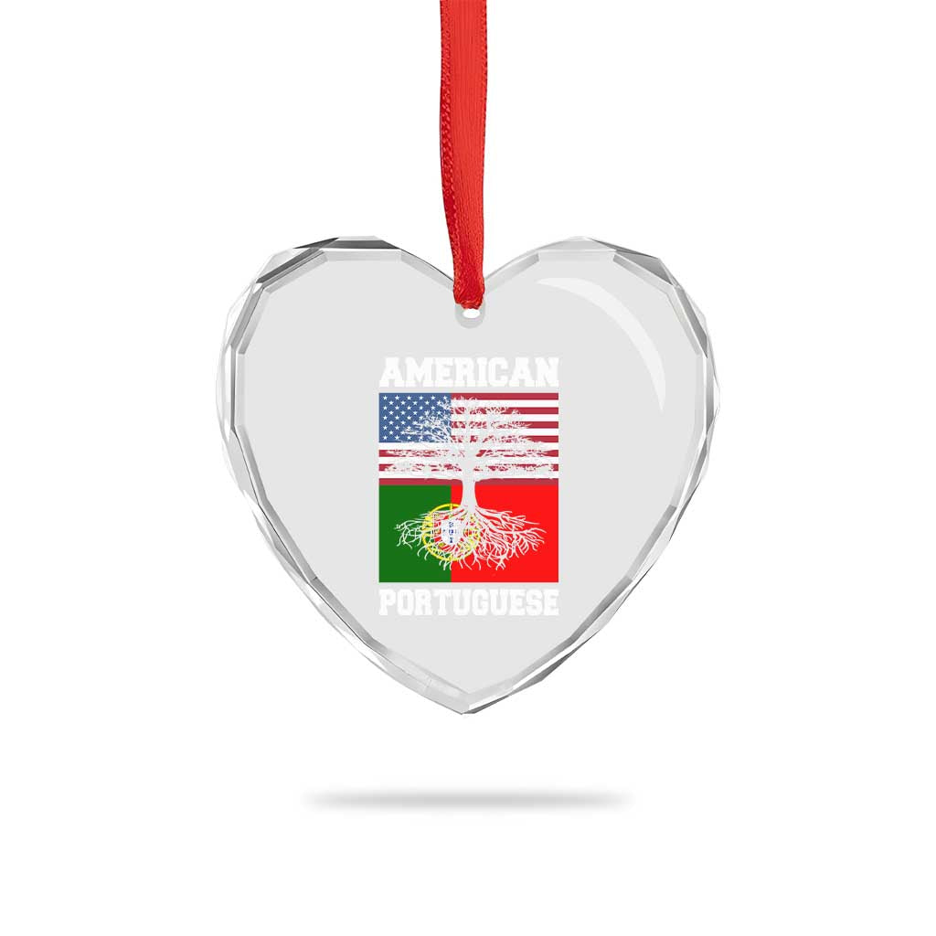 American Grown Portuguese Roots Heart Crystal Glass Ornament Distressed Tree Portugal USA Flag TS10 Print Your Wear