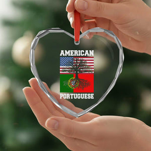 American Grown Portuguese Roots Heart Crystal Glass Ornament Distressed Tree Portugal USA Flag TS10 Print Your Wear