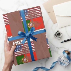 American Grown Portuguese Roots Wrapping Paper Roll Distressed Tree Portugal USA Flag TS10 Mocha Print Your Wear