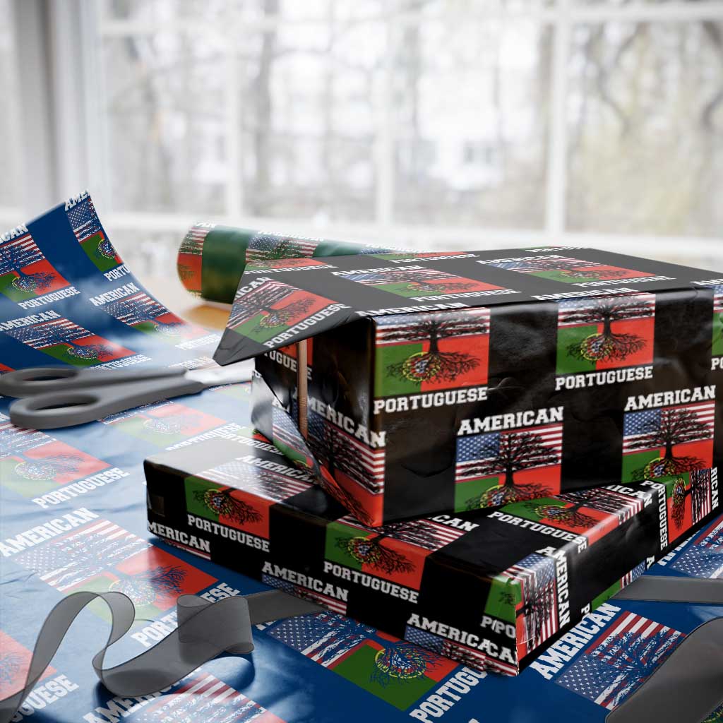 American Grown Portuguese Roots Wrapping Paper Roll Distressed Tree Portugal USA Flag TS10 Black Print Your Wear