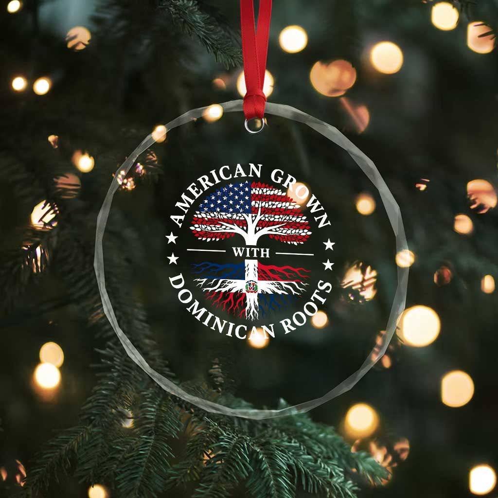 American Grown With Dominican Roots Crystal Glass Ornament USA Dominican Republic Heritage Pride Gift