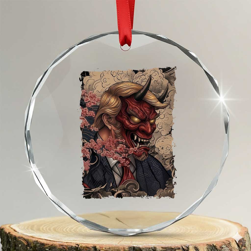 American Leader Oni Mask Japanese Ukiyoe Crystal Glass Ornament Political Parody Graphic TS12 Transparent Glass 3'' Circle Print Your Wear