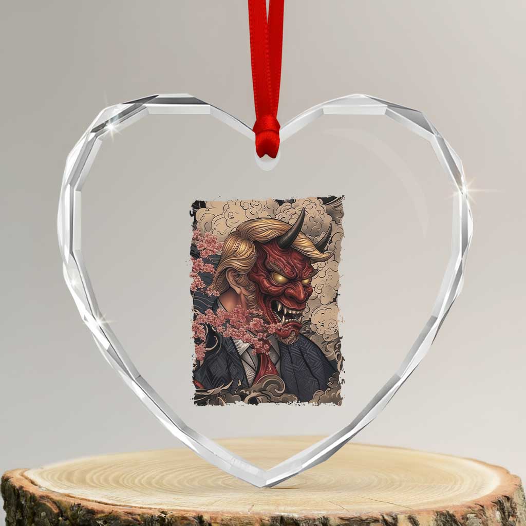 American Leader Oni Mask Japanese Ukiyoe Heart Crystal Glass Ornament Political Parody Graphic TS12 Transparent Glass 3'' Heart Print Your Wear