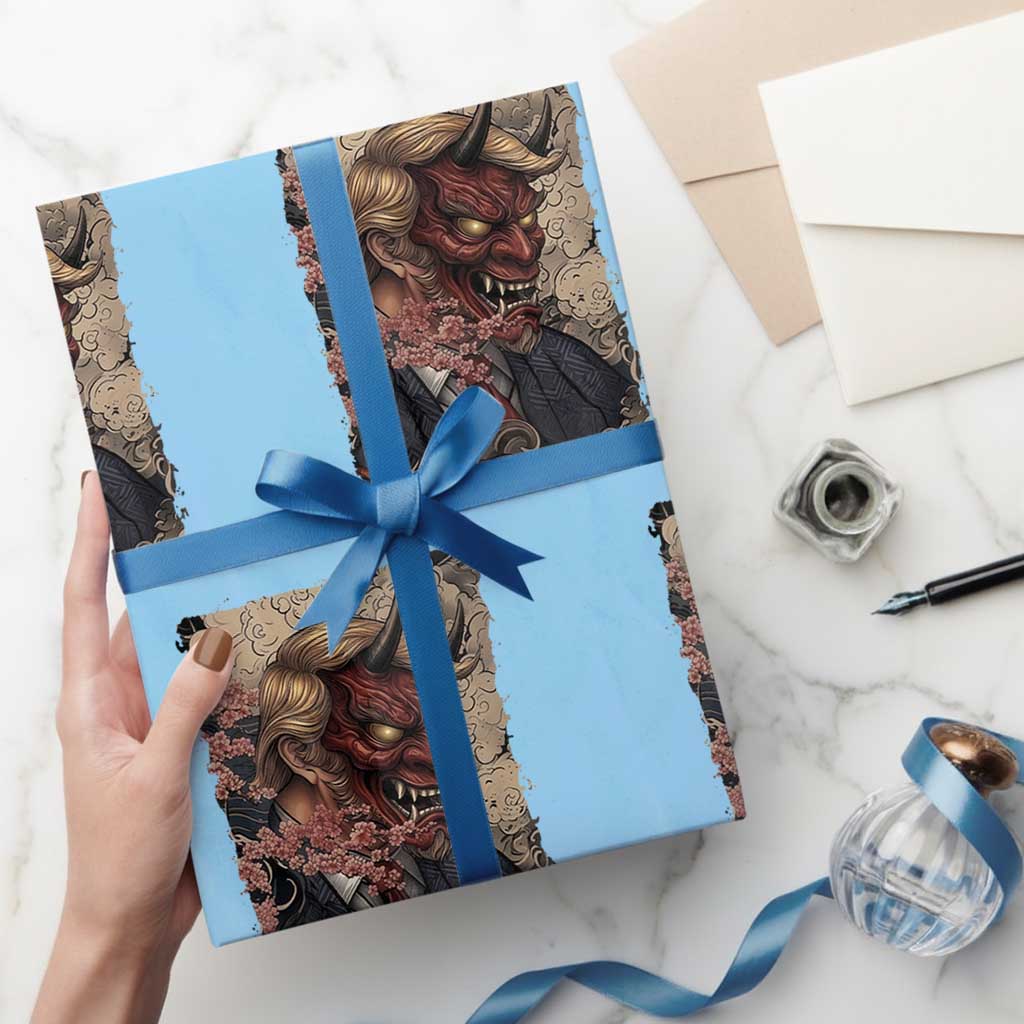 American Leader Oni Mask Japanese Ukiyoe Wrapping Paper Roll Political Parody Graphic TS12 Light Blue Print Your Wear