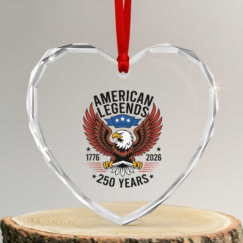 American Legends Eagle Heart Crystal Glass Ornament 250 Years Patriotic Heritage 1776 to 2026 Semiquincentennial TS02 Transparent Glass 3'' Heart Print Your Wear