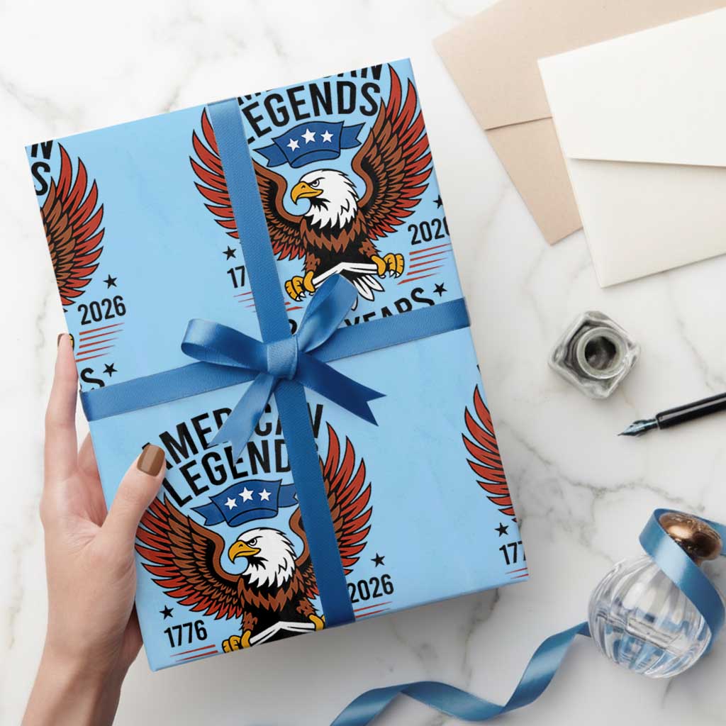 American Legends Eagle Wrapping Paper Roll 250 Years Patriotic Heritage 1776 to 2026 Semiquincentennial TS02 Light Blue Print Your Wear