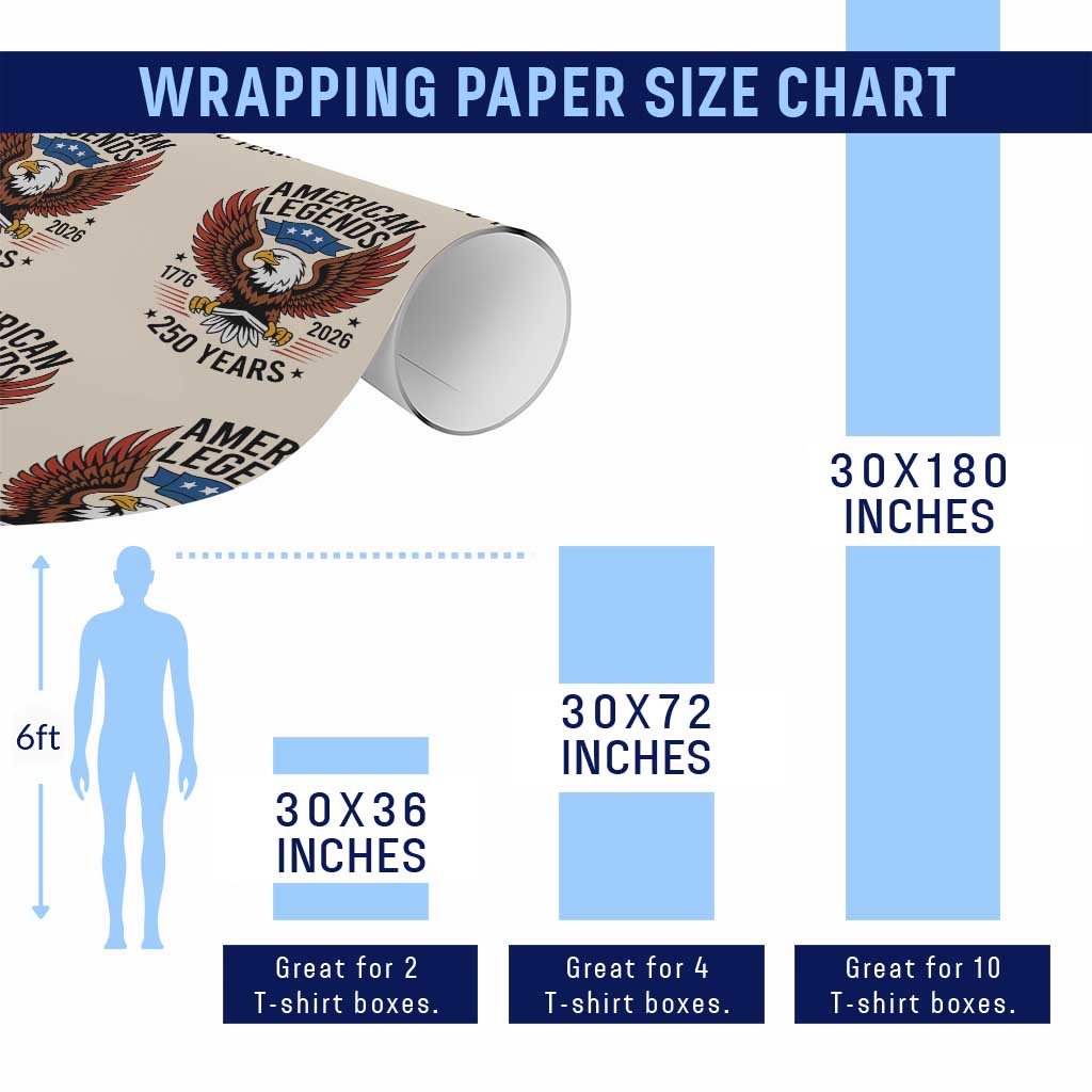 American Legends Eagle Wrapping Paper Roll 250 Years Patriotic Heritage 1776 to 2026 Semiquincentennial TS02 Print Your Wear