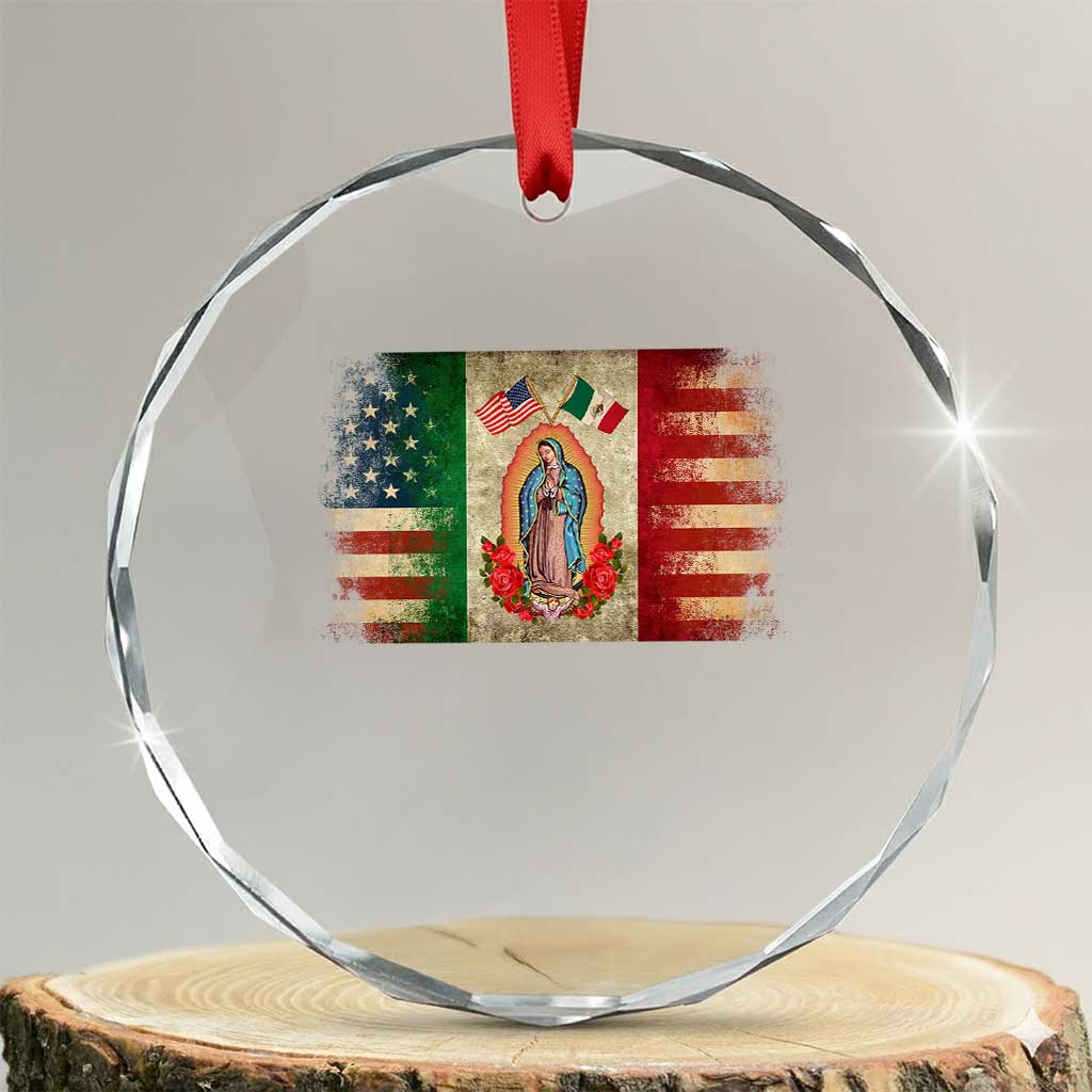 American Mexican Flag Crystal Glass Ornament Virgin Mary Mexico Heritage Mexican Roots TS10 Transparent Glass 3'' Circle Print Your Wear