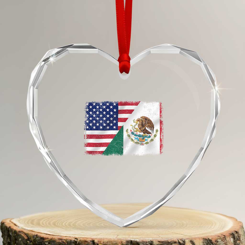 American Mexican Flag Heart Crystal Glass Ornament Mexico Heritage Half Mexican Roots TS10 Transparent Glass 3'' Heart Print Your Wear