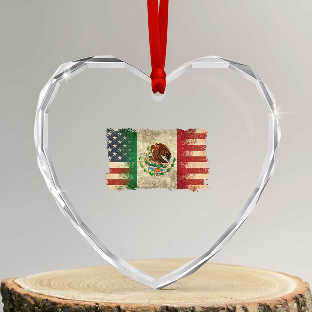 American Mexican Flag Heart Crystal Glass Ornament Mexico Heritage Mexican Roots TS10 Transparent Glass 3'' Heart Print Your Wear