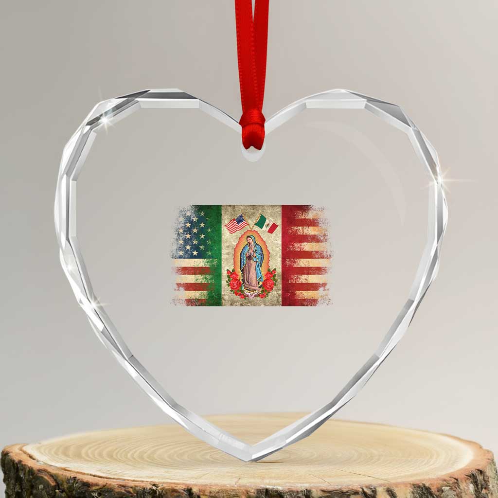 American Mexican Flag Heart Crystal Glass Ornament Virgin Mary Mexico Heritage Mexican Roots TS10 Transparent Glass 3'' Heart Print Your Wear