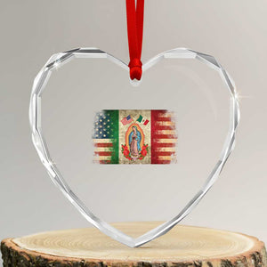 American Mexican Flag Heart Crystal Glass Ornament Virgin Mary Mexico Heritage Mexican Roots TS10 Transparent Glass 3'' Heart Print Your Wear