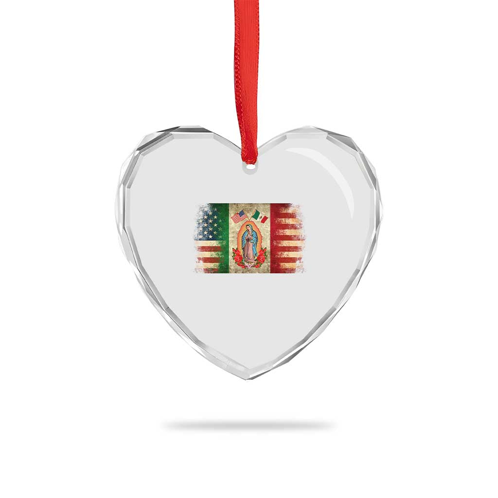 American Mexican Flag Heart Crystal Glass Ornament Virgin Mary Mexico Heritage Mexican Roots TS10 Print Your Wear