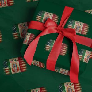 American Mexican Flag Wrapping Paper Roll Virgin Mary Mexico Heritage Mexican Roots TS10 Green Print Your Wear