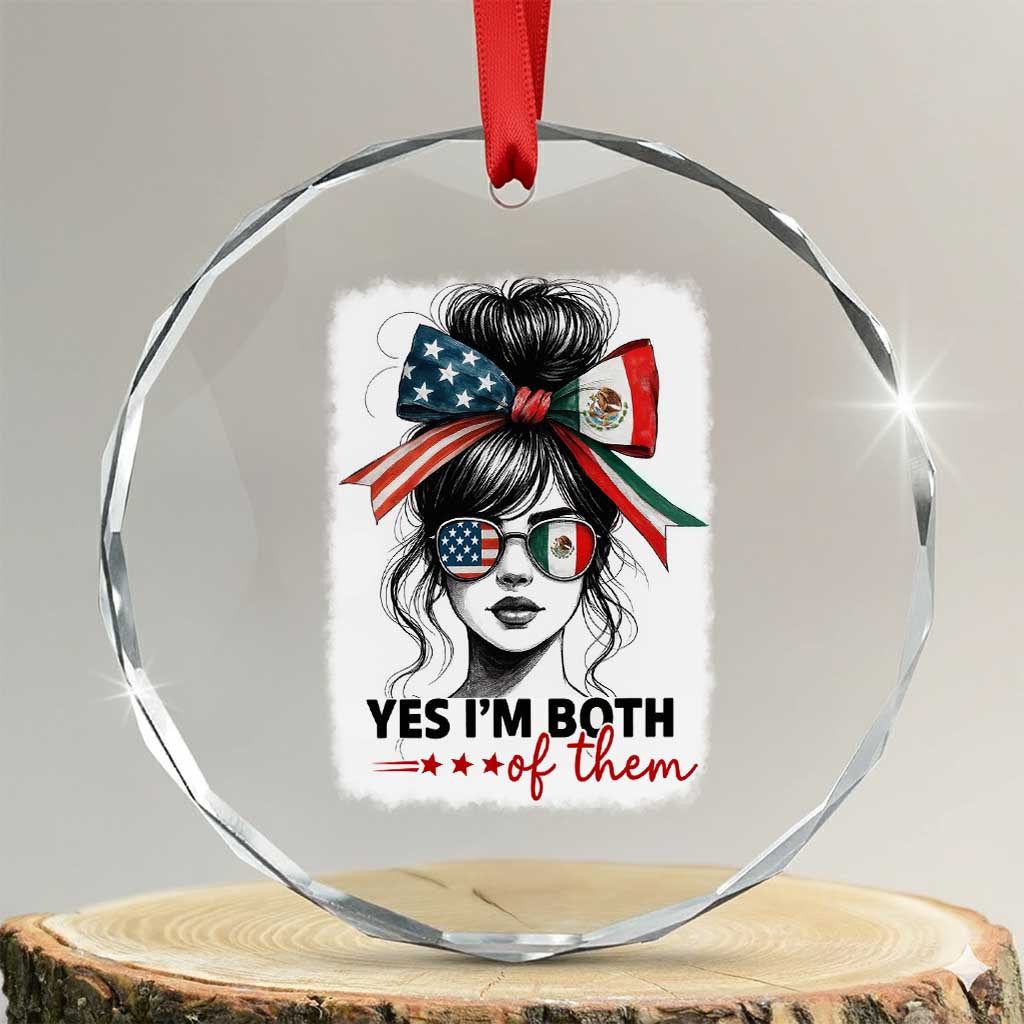 American Mexican Roots Crystal Glass Ornament Messy Bun Mexico America Half American Flag TS10 Transparent Glass 3'' Circle Print Your Wear