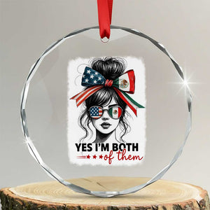 American Mexican Roots Crystal Glass Ornament Messy Bun Mexico America Half American Flag TS10 Transparent Glass 3'' Circle Print Your Wear