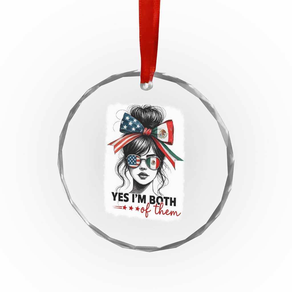 American Mexican Roots Crystal Glass Ornament Messy Bun Mexico America Half American Flag TS10 Print Your Wear