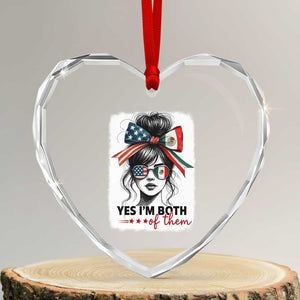 American Mexican Roots Heart Crystal Glass Ornament Messy Bun Mexico America Half American Flag TS10 Transparent Glass 3'' Heart Print Your Wear