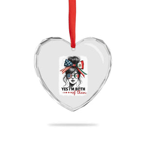 American Mexican Roots Heart Crystal Glass Ornament Messy Bun Mexico America Half American Flag TS10 Print Your Wear