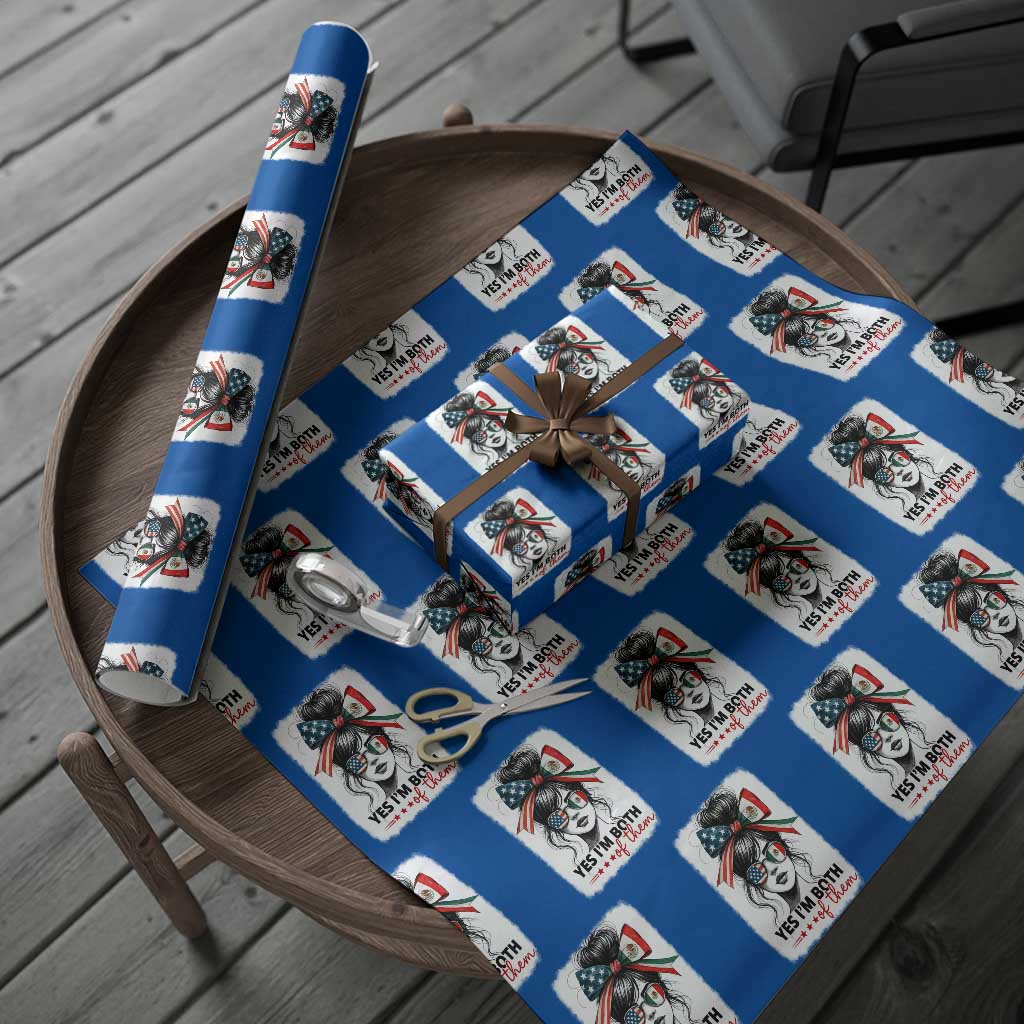 American Mexican Roots Wrapping Paper Roll Messy Bun Mexico America Half American Flag TS10 Blue Print Your Wear