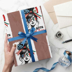 American Mexican Roots Wrapping Paper Roll Messy Bun Mexico America Half American Flag TS10 Mocha Print Your Wear