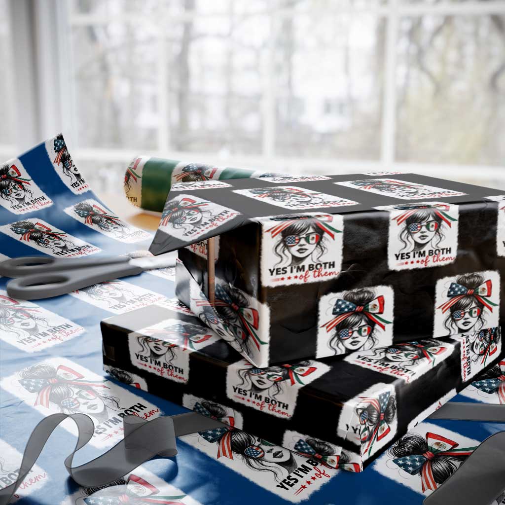 American Mexican Roots Wrapping Paper Roll Messy Bun Mexico America Half American Flag TS10 Black Print Your Wear