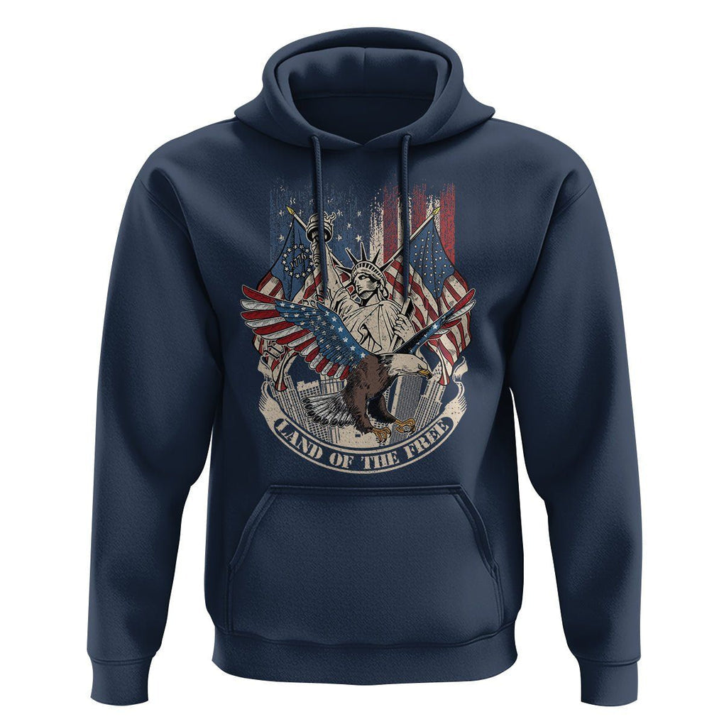 American Patriotic Hoodie Land Of The Free US Betsy Ross Flag Bald Eagle TS02 Navy Print Your Wear