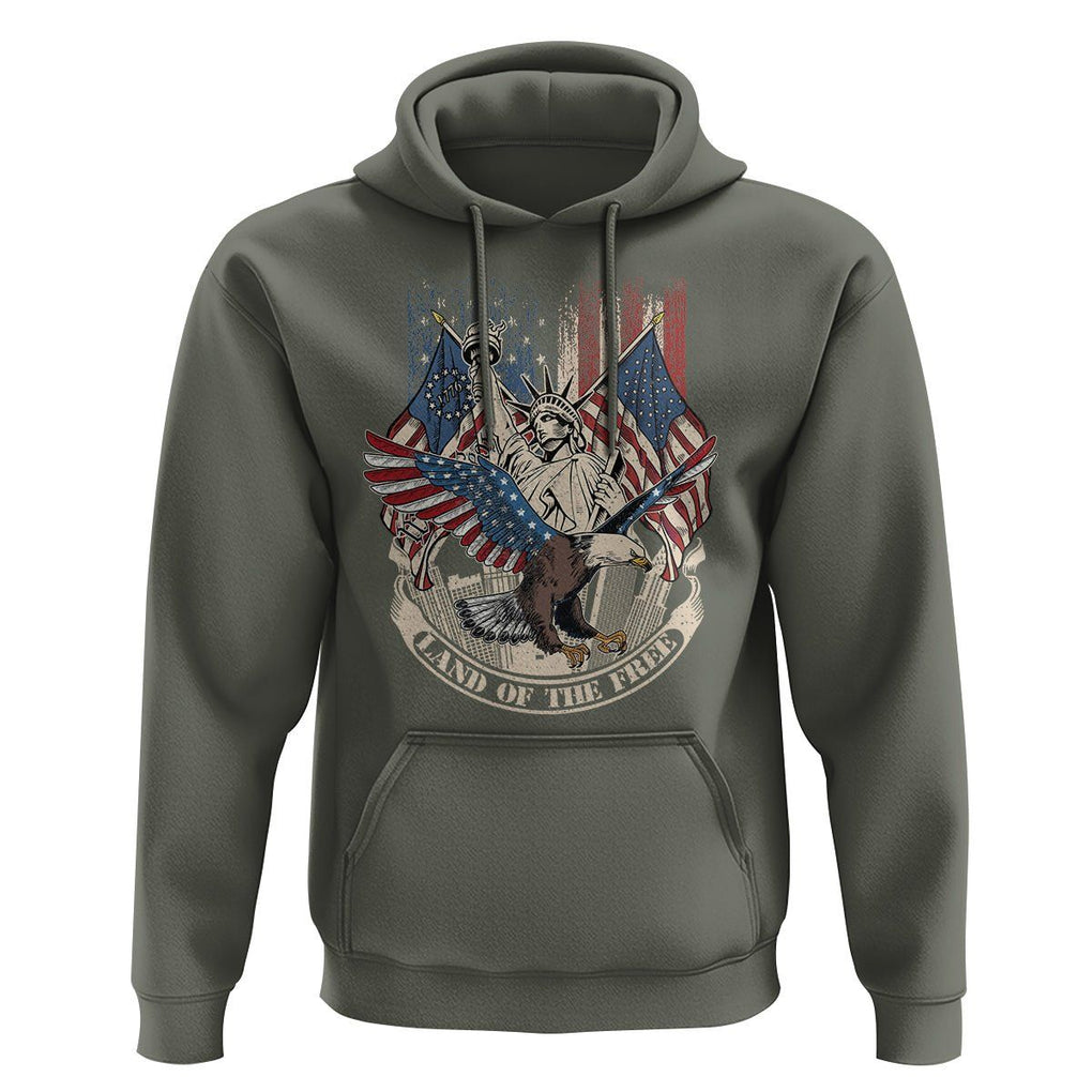 American Patriotic Hoodie Land Of The Free US Betsy Ross Flag Bald Eagle TS02 Military Green Print Your Wear