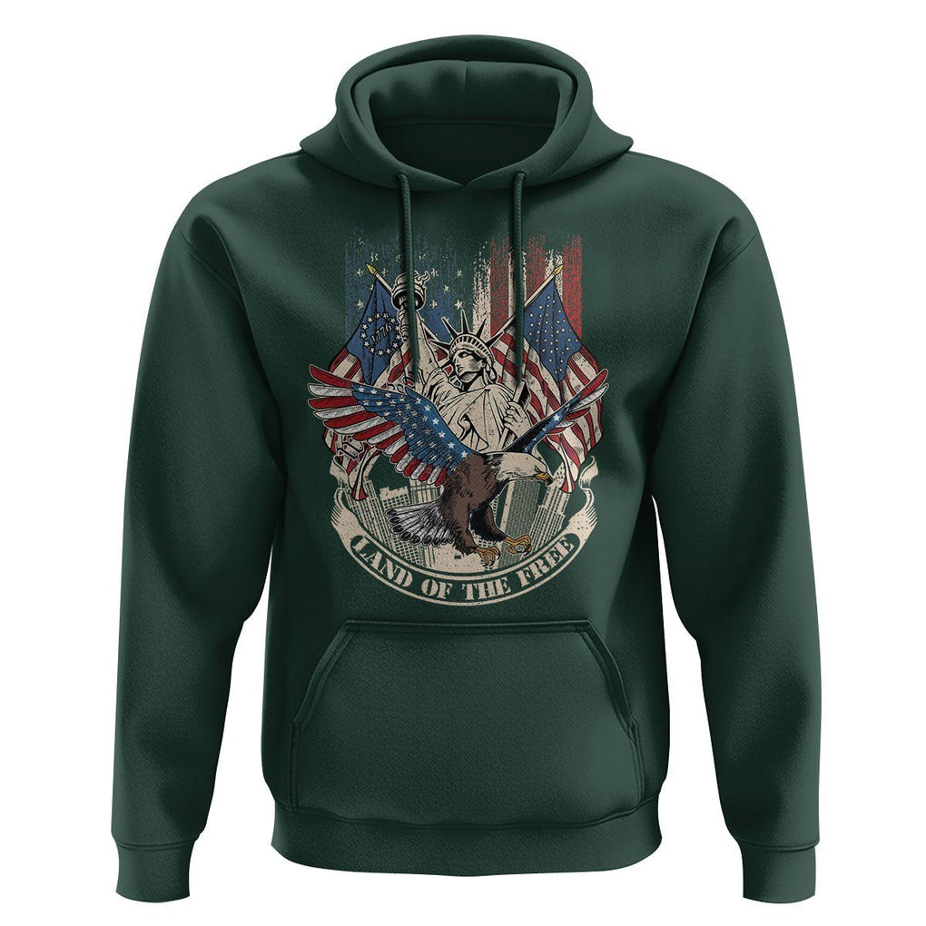 American Patriotic Hoodie Land Of The Free US Betsy Ross Flag Bald Eagle TS02 Dark Forest Green Print Your Wear