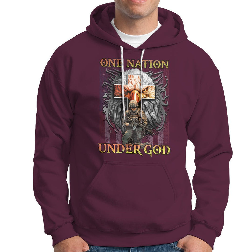 American Patriotic Hoodie One Nation Under God Christian Cross Bald Eagle TS02 Printyourwear
