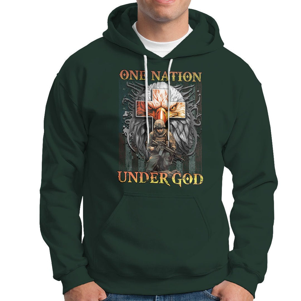 American Patriotic Hoodie One Nation Under God Christian Cross Bald Eagle TS02 Printyourwear