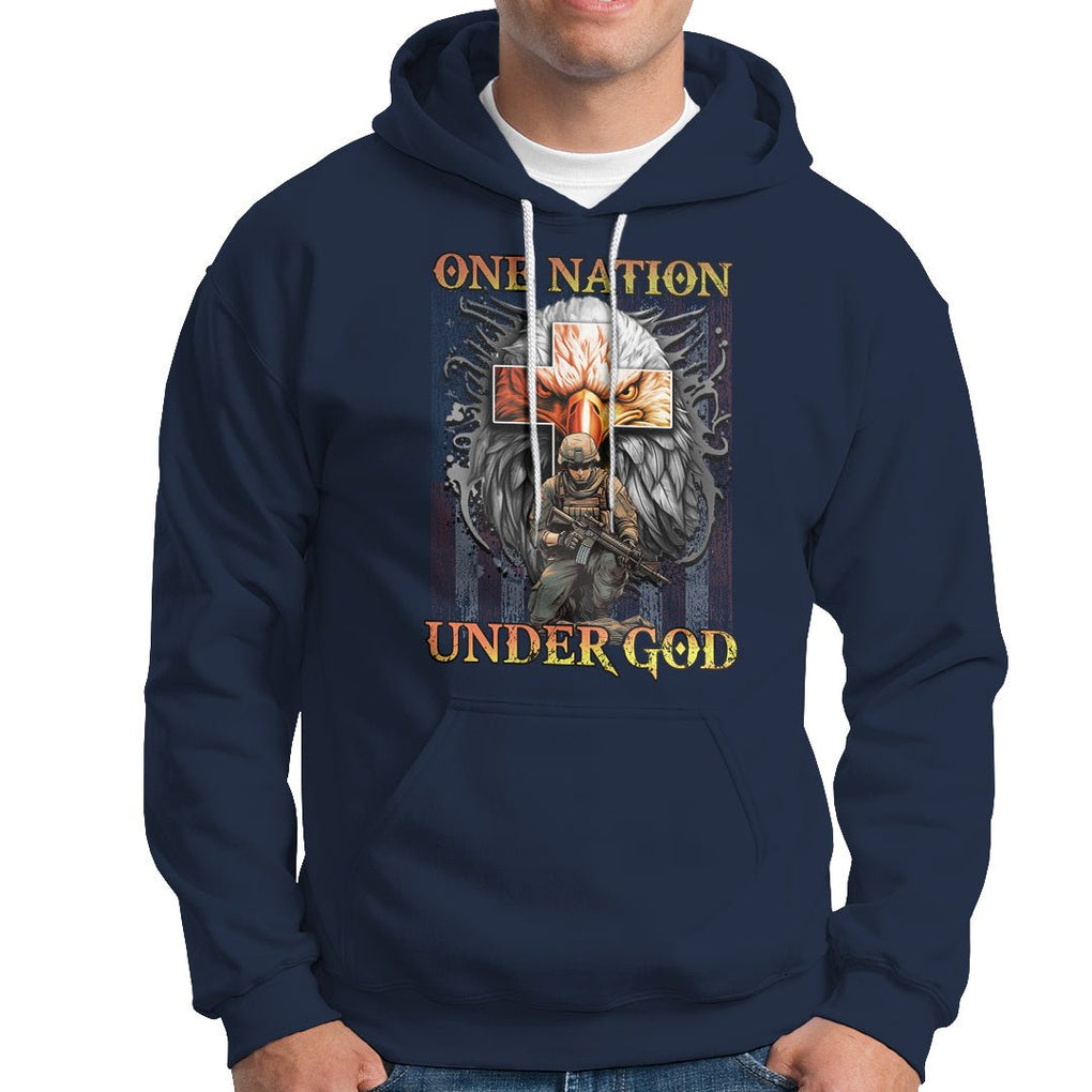 American Patriotic Hoodie One Nation Under God Christian Cross Bald Eagle TS02 Printyourwear