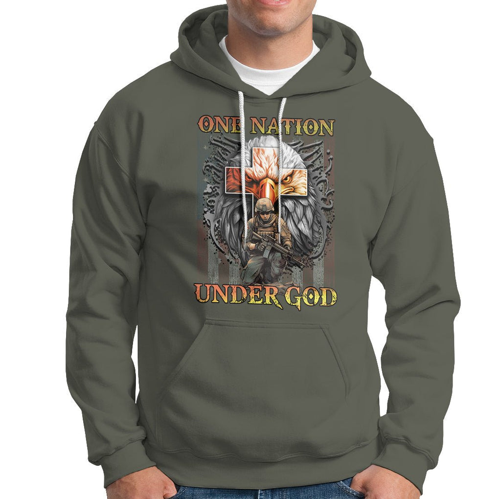 American Patriotic Hoodie One Nation Under God Christian Cross Bald Eagle TS02 Printyourwear