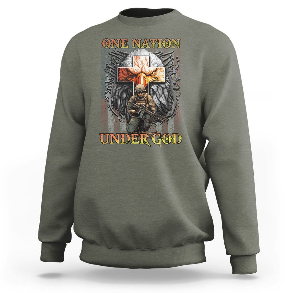 American Patriotic Sweatshirt One Nation Under God Christian Cross Bald Eagle TS02 Printyourwear