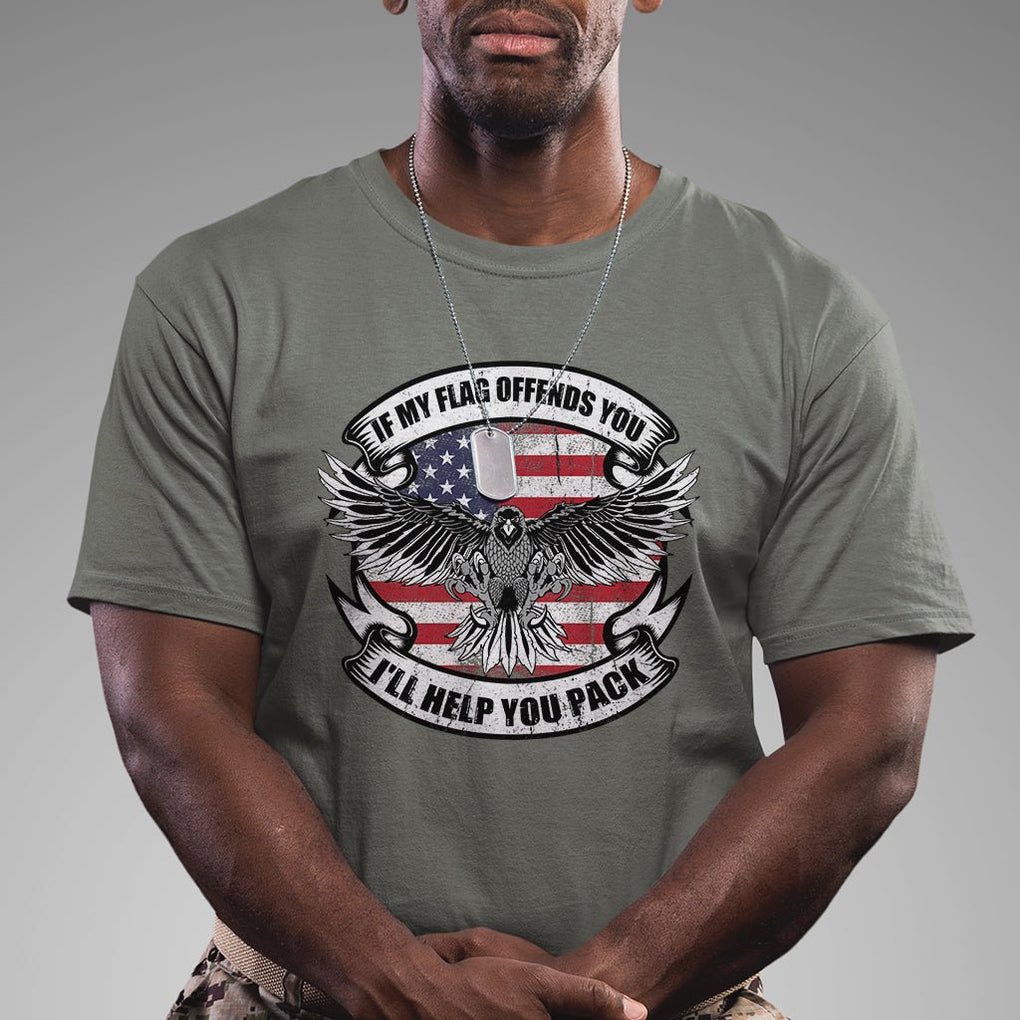 American Patriotic T Shirt If My Flag Offends You I'll Help You Pack American Flag Bald Eagle TS02 Printyourwear