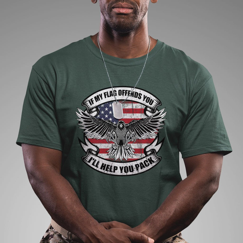 American Patriotic T Shirt If My Flag Offends You I'll Help You Pack American Flag Bald Eagle TS02 Printyourwear