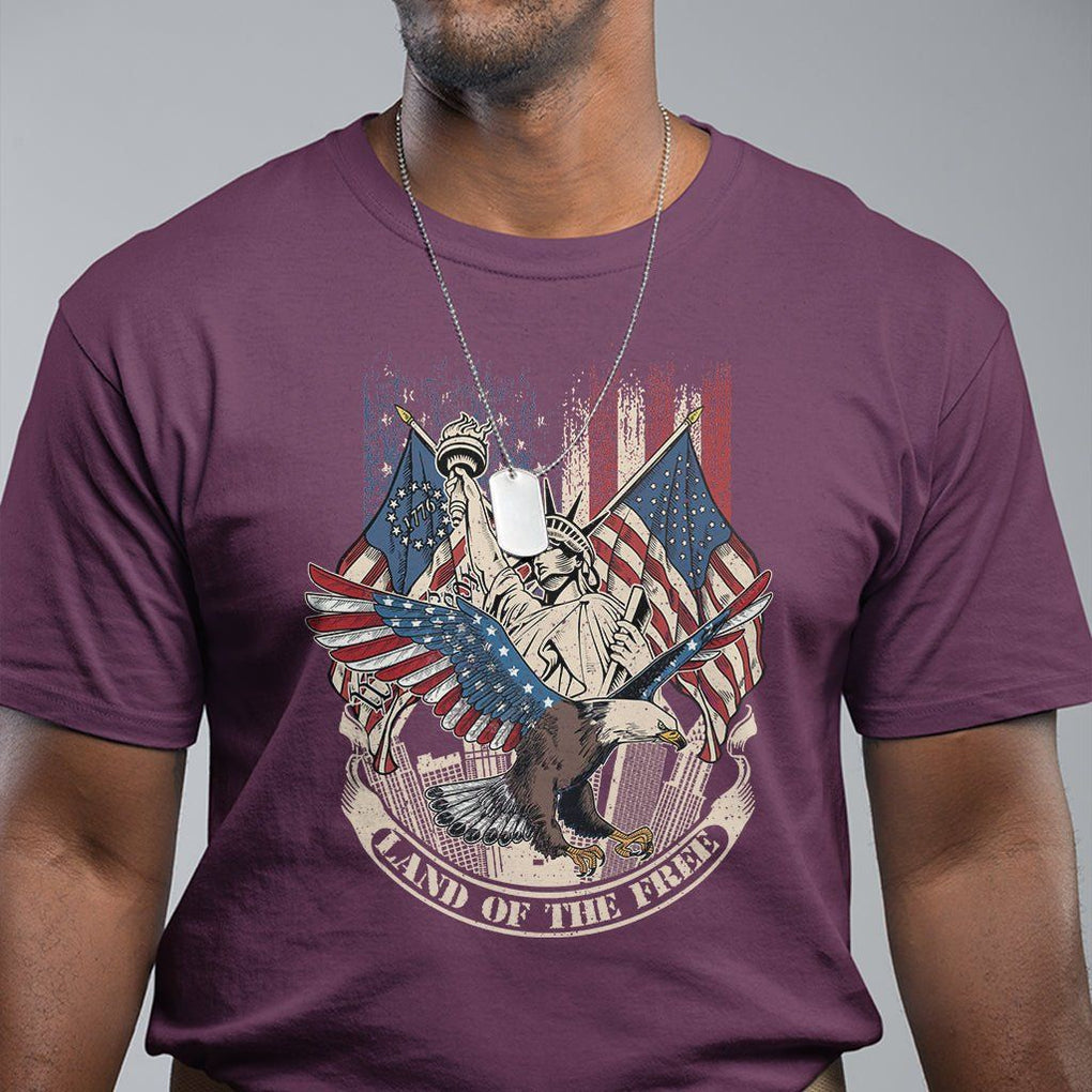 American Patriotic T Shirt Land Of The Free US Betsy Ross Flag Bald Eagle TS02 Maroon Print Your Wear