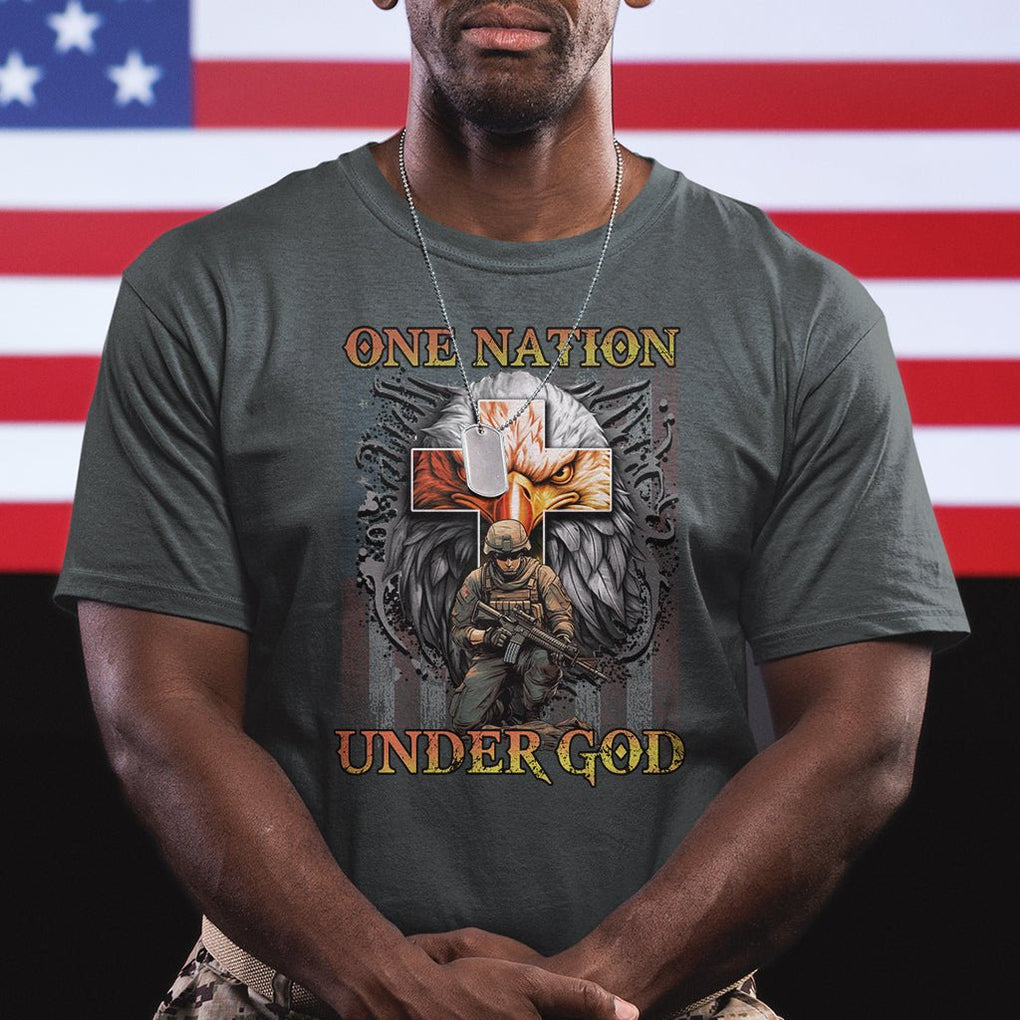 American Patriotic T Shirt One Nation Under God Christian Cross Bald Eagle TS02 Printyourwear