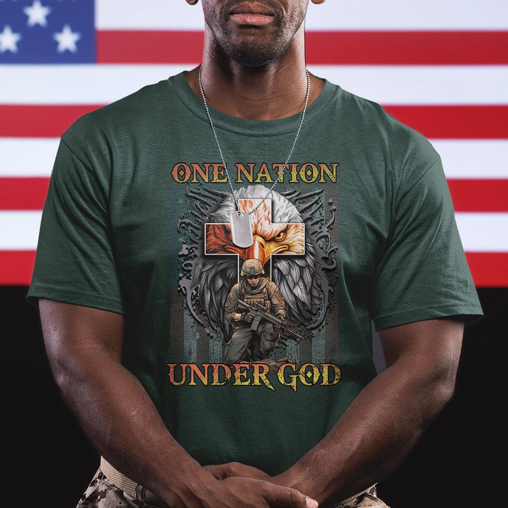 American Patriotic T Shirt One Nation Under God Christian Cross Bald Eagle TS02 Printyourwear
