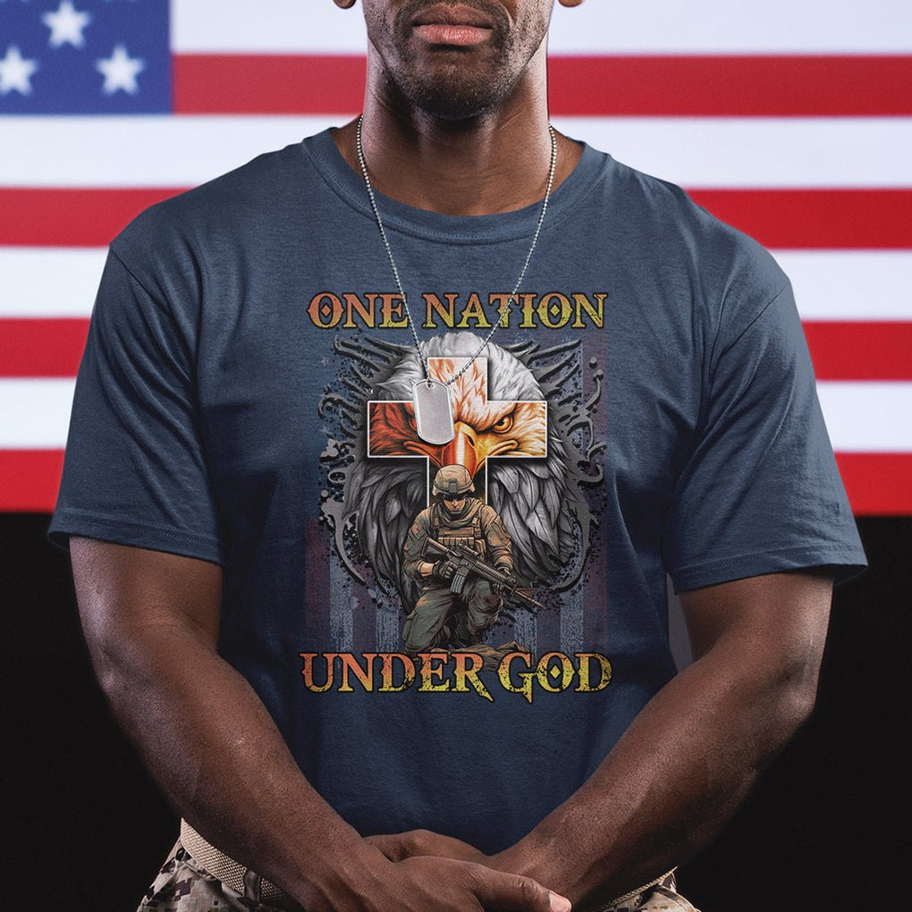 American Patriotic T Shirt One Nation Under God Christian Cross Bald Eagle TS02 Printyourwear